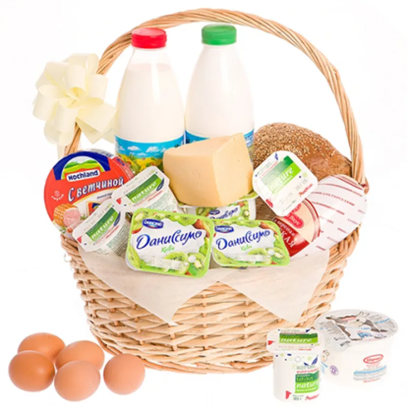 Корзинка свежих продуктов с хлебом и молоком, доставка Глинищево